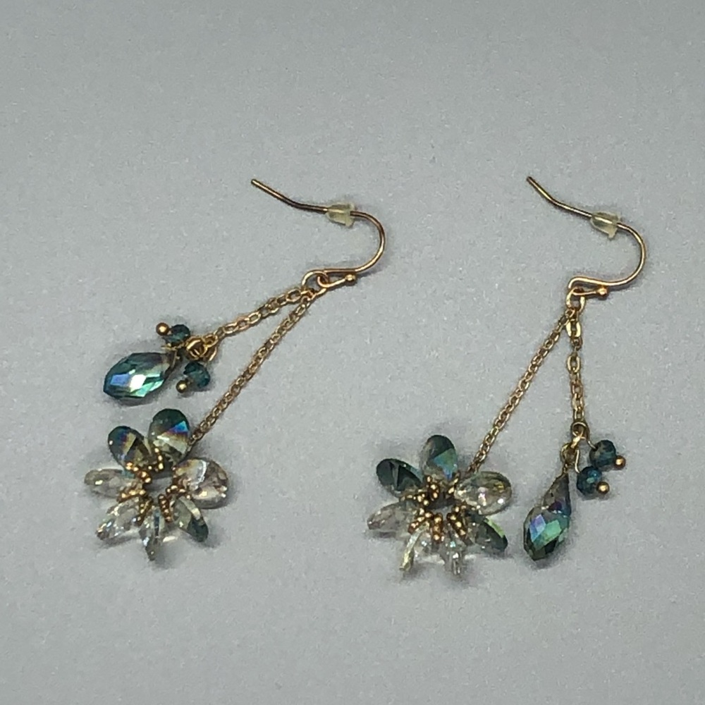 Gold and green/blue iridescent stone earrings